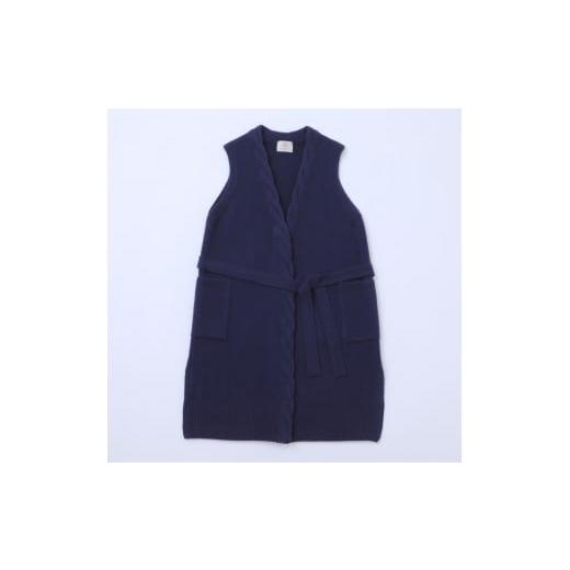 ふるさと納税 服 女 新潟県 見附市 ルーエンローズ カシミヤ 部分ケーブル編みロングジレ(ネイビー) ニット ファッション おしゃれ 日本製 秋 冬 プレゼント…