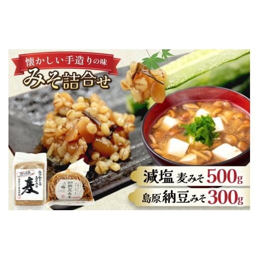 ふるさと納税 味噌 長崎県 島原市 AJ474 減塩麦みそ 500g 島原納豆みそ 300g みそ 味噌 ミソ 減塩 おいしい 塩分ひかえめ 納豆みそ 納豆味噌 おいしい 島原み…