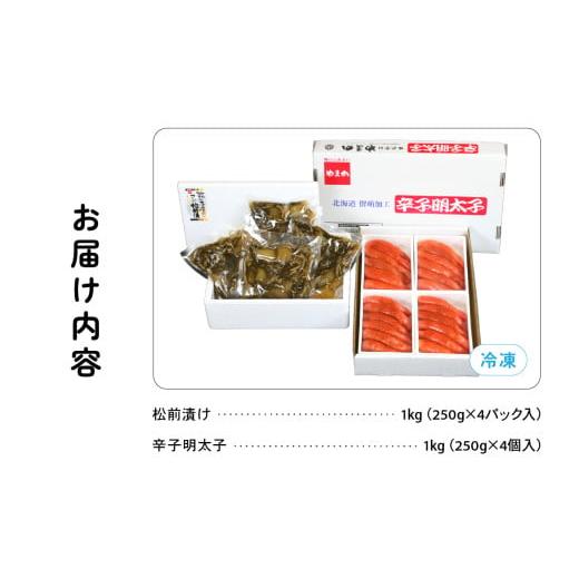 ふるさと納税 魚貝類 キャビア 北海道 留萌市  3ヶ月定期便 松前漬1kg（250g×4入）・辛子めんたいこ1kg（250g×4入） お正月 人気 魚卵 高級 小分け 数…の画像