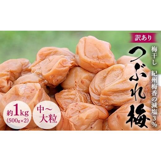 ふるさと納税 加工品等 梅干 和歌山県 美浜町 訳あり 無添加 梅干し 紀州梅香の減塩3%つぶれ梅 約1kg(500g x 2) 中~大粒 はねだし梅 紀州南高梅 産直) 3-G