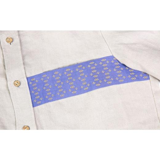 ふるさと納税 服 男 沖縄県 沖縄市 サマーシャツ（グレーベージュ ／ メンズ）琉球織物 経浮花織入り ファッション フォーマル カジュアル 冠婚葬祭 ／ 沖縄市…の画像