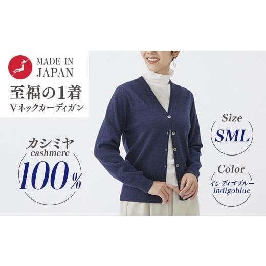 ふるさと納税 服 女 大阪府 泉大津市 Lサイズ 日本製 カシミヤ100% レディース Vカーディガン インディコブルー 90805 Lサイズ