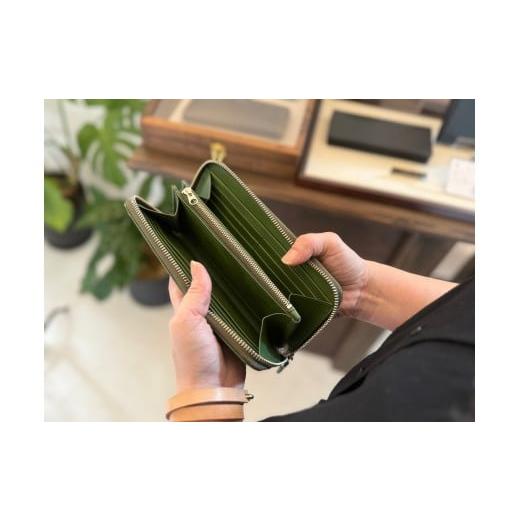 ふるさと納税 財布 和歌山県 白浜町 革職人が作った牛革ラウンドファスナー長財布［GRN］ グリーン（GRN）の画像