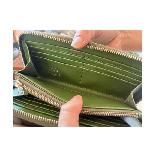 ふるさと納税 財布 和歌山県 白浜町 革職人が作った牛革ラウンドファスナー長財布［GRN］ グリーン（GRN）の画像