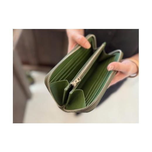 ふるさと納税 財布 和歌山県 白浜町 革職人が作った牛革ラウンドファスナー長財布［GRN］ グリーン（GRN）の画像