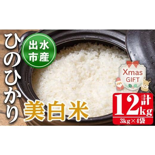 ふるさと納税 米 鹿児島県 出水市 i501-Xm クリスマスギフト 鹿児島県出水市産ひのひかり美白米 3kg×4袋・計12kg 米 12kg お米 白米 ヒノヒカリ 美白米 自家…
