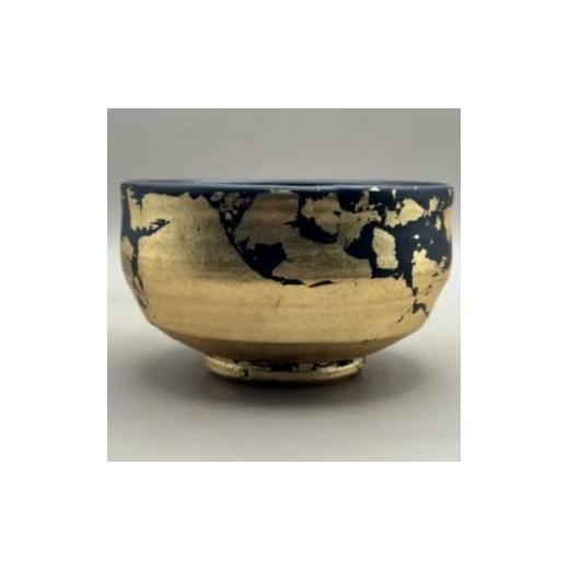 ふるさと納税 陶磁器・漆器・ガラス 和歌山県 高野町 抹茶碗 漆黒 金箔貼り(マット仕上げ)[NF69]