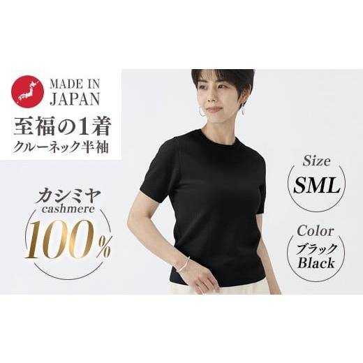 ふるさと納税 服 女 大阪府 泉大津市 Lサイズ 日本製 カシミヤ100% レディース クルーネック半袖 ブラック S〜Lサイズ Lサイズ