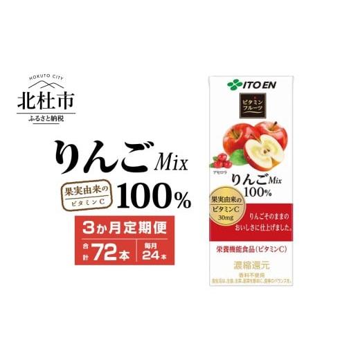 ふるさと納税 果汁飲料 りんご 山梨県 北杜市 3ヶ月定期便 ビタミンフルーツ りんごMix 100% 200ml 24本 伊藤園 紙パック ジュース 定期便 3ヶ月 72本 ケース…