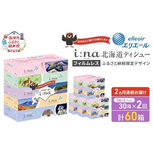 ふるさと納税 雑貨・日用品 北海道 赤平市 定期便 2ヵ月連続お届け エリエール ハーフサイズ 収納に便利 コンパクト 少量6パック i:na 北海道 ティシュー 150…