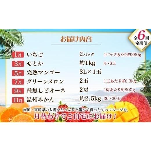ふるさと納税 果物の詰合せ 宮崎県 -  奇数月 6回定期便 旬 人気 フルーツ 南国宮崎産 マンゴー ピオーネ いちご みかん メロン 柑橘 ぶどう 果物 詰め合わせ …_2