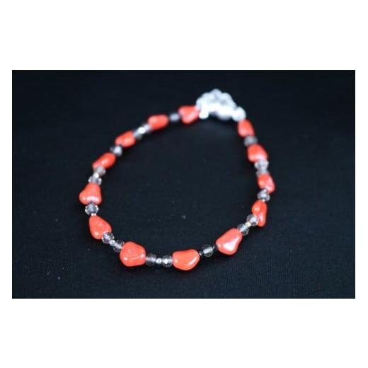 ふるさと納税 アクセサリー ブレスレット 高知県 室戸市 変わった形の赤珊瑚とスモーキークォーツとスピネルのブレスレット | アクセサリー ブレスレット ジュ…