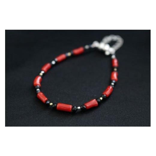 ふるさと納税 アクセサリー ブレスレット 高知県 室戸市 赤珊瑚 オニキス K18WGのデザインブレスレット | アクセサリー ブレスレット ジュエリー 珊瑚 赤珊瑚 …