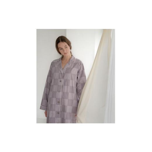 ふるさと納税 服 女 岐阜県 笠松町  洗える／柔らか素材／草木染め チェックワンピースパジャマ　ラックダイラベンダー 1694979の画像