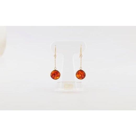 ふるさと納税 アクセサリー ピアス 岩手県 久慈市 Amberlogue ピアス 丸(金属素材:K10 琥珀:直径9mm サイズ:全長28mm)