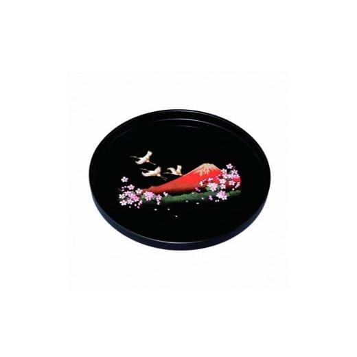 ふるさと納税 食器・グラス 和歌山県 高野町 丸盆 30cm 黒 一富士二鶴三桜 ［YG463］の画像