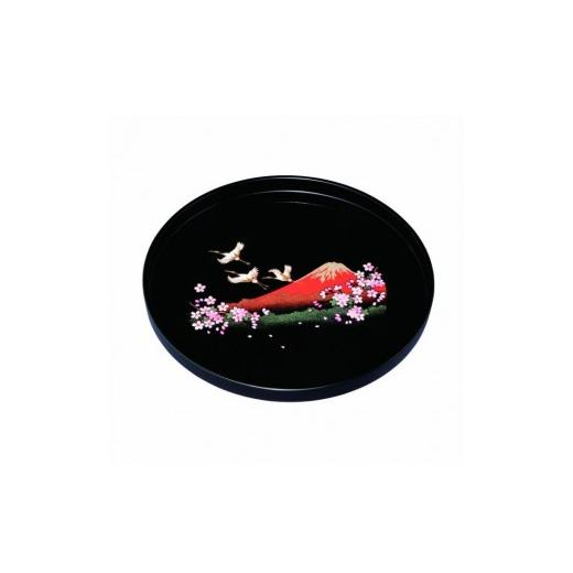 ふるさと納税 食器・グラス 和歌山県 上富田町 丸盆 30cm 黒 一富士二鶴三桜 ［YG463］の画像