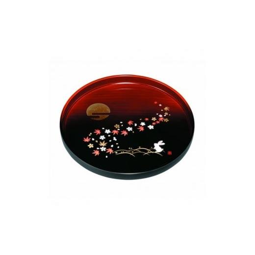ふるさと納税 食器・グラス 和歌山県 上富田町 丸盆 30cm 杢漆分け 春秋月うさぎ ［YG467］の画像