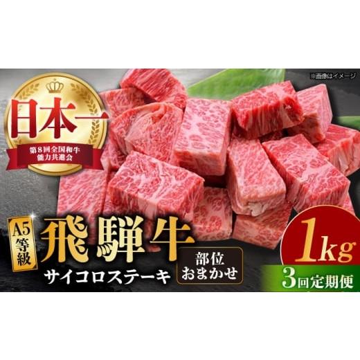 ふるさと納税 牛肉 ステーキ 岐阜県 多治見市 3回定期便 飛騨牛 A5等級 サイコロステーキ 部位おまかせ 1kg 和牛 ブランド牛 国産 牛肉 多治見市 / 渡辺精肉…