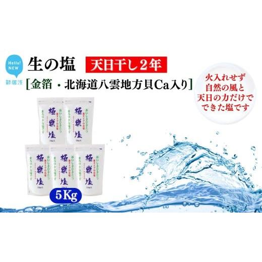 ふるさと納税 塩・だし 食塩 愛媛県 新居浜市 天日干し2年 火入れしない生の塩 「極楽塩」 1kg×5袋 金箔 貝カルシウム入り 食べる楽しさを極め こだわりの製…
