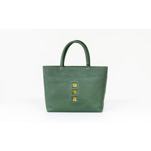 ふるさと納税 カバン トートバッグ 長野県 白馬村 STオープントートバッグ(小)グリーン P0870683_G-B 牛革バッグ 本革トート 一点もの ハンドメイド 裂織 さ…