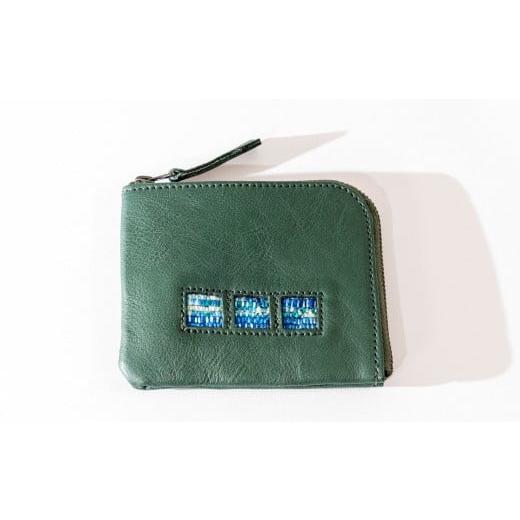 ふるさと納税 財布 長野県 白馬村 L型小銭入れ グリーン P0870686_G-B L字ファスナー 小銭入れ コンパクト財布 牛革 小銭入れ ミニ財布 裂織 さきおり 北ア…