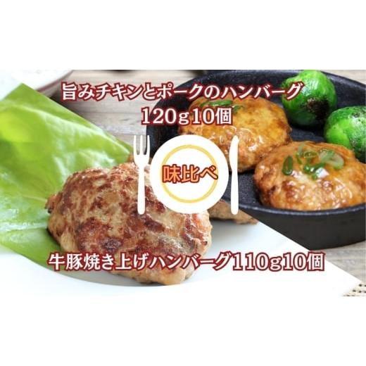 ふるさと納税 肉 ハンバーグ 香川県 観音寺市 旨みチキンとポークのハンバーグ 120g10個と牛豚焼き上げハンバーグ110g10個(冷凍直送)