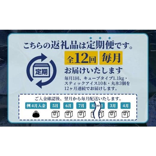 ふるさと納税 水・ミネラルウォーター 佐賀県 鹿島市 定期便 (12回定期便) さがん氷 バラエティセット キューブタイプ1.1kg・スティックアイス10本・丸氷3個 L…の画像