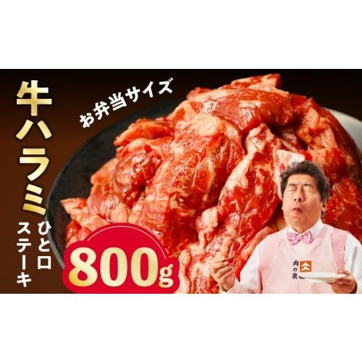 ふるさと納税 牛肉 ホルモン 大阪府 泉佐野市 お弁当サイズ 牛ハラミ ひと口ステーキ 800g 氷温熟成×旨味付け 小分け 400g×2P 味付き 訳あり 不揃い バラ凍…