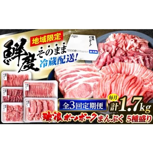 ふるさと納税 豚肉 ロース 岐阜県 瑞浪市 3回定期便 冷蔵配送/地域限定 岐阜県産 豚 瑞浪ボーノポーク まんぷく 5種盛り 1.7kg (ロースしゃぶしゃぶ・肩ロー…