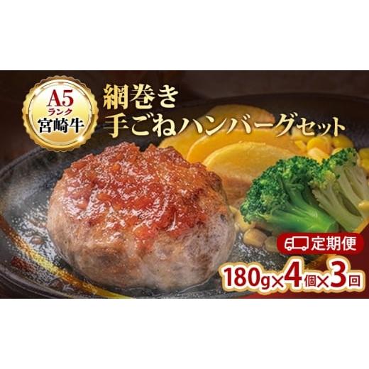 ふるさと納税 肉 ハンバーグ 愛知県 日進市 ハンバーグ A5ランク 宮崎牛 網巻き手ごねハンバーグセット 4個入り×3回 定期便 セット 工場直売所 国産 ブランド…