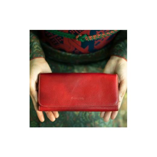 ふるさと納税 財布 奈良県 奈良市 『上質なヌメ革のかぶせフラップ式長財布』 レッド 1つ 日本製 本革 財布 長財布 レザー ヌメ革 おしゃれ シンプル レディー…_2