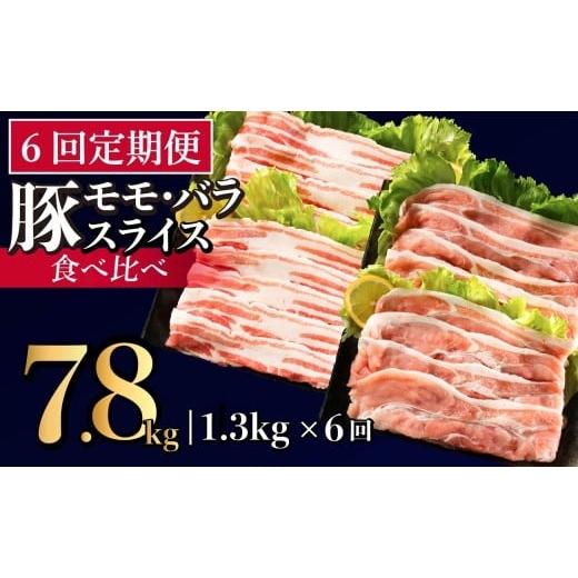 ふるさと納税 豚肉 しゃぶしゃぶ 長崎県 佐世保市 B587 [定期便]長崎県産豚 2種食べ比べ (モモ・バラスライス) 計1.3kg (モモ400g×2・バラ500g×1) 6回お届…