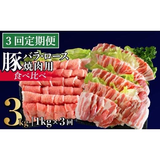 ふるさと納税 豚肉 焼肉・バーベキュー 長崎県 佐世保市 B602 [定期便]長崎県産豚 バラ・ロース 焼肉用 2種食べ比べ 計1kg(バラ500g×1・ロース500g×1) 3回…