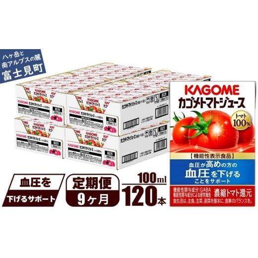 ふるさと納税 果汁飲料 トマト 長野県 富士見町  定期便 9ヶ月 カゴメ トマトジュース 食塩無添加 100ml 120本 野菜ジュース 紙パック カゴメトマトジュース …の画像