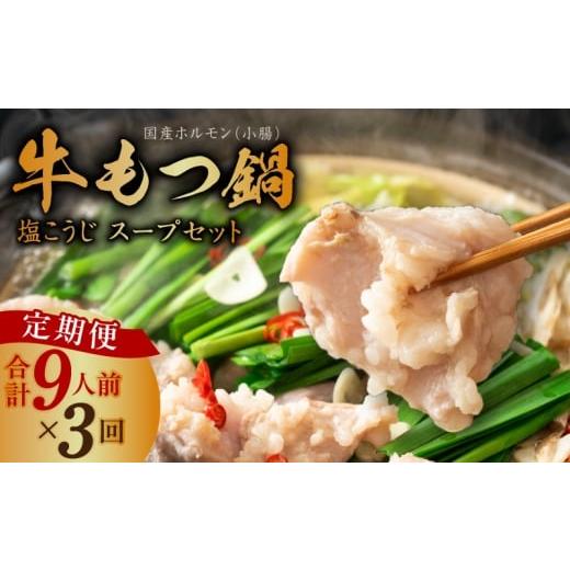 ふるさと納税 牛肉 もつ鍋 大阪府 泉佐野市 定期便 牛もつ鍋セット 9人前 全3回 毎月配送コース 国産 牛肉 ホルモン 塩こうじ スープ付き モツ 鍋 高評価 冷…