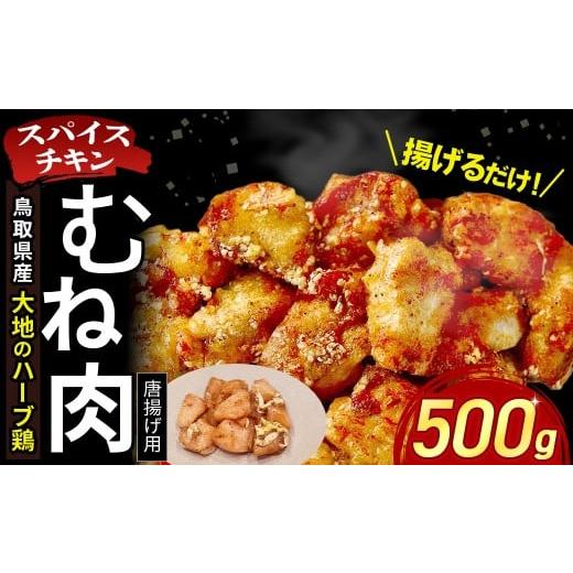 ふるさと納税 鶏肉 ムネ 鳥取県 倉吉市 鳥取県産 大地のハーブ鶏 スパイスチキン 唐揚げ 500g KC232 むね肉 一口カット 鶏肉 チキン 鳥取県 倉吉市 唐揚げ用 …