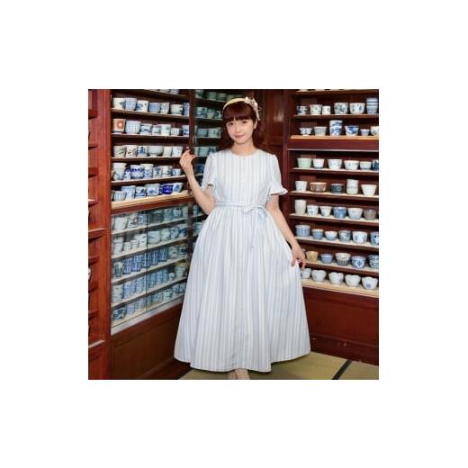 ふるさと納税 服 女 秋田県 羽後町 先行予約 アトリエ小町 ワンピース (renka ep2)ストライプ・サックス フリーサイズ 青木美沙子さんコラボ 服 ロリータ …