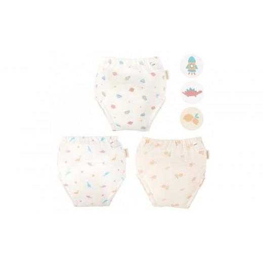 ふるさと納税 雑貨・日用品 神奈川県 川崎市 100サイズ 「おねむうパンツ」4重トレーニングパンツ3枚セット ・B(スペース、ザウルス、レモン) 100サイズ