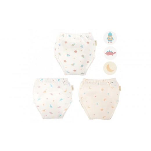 ふるさと納税 雑貨・日用品 神奈川県 川崎市 90サイズ 「おねむうパンツ」6重トレーニングパンツ3枚セット・A(スペース、ザウルス、ムーンスター) 90サイズ