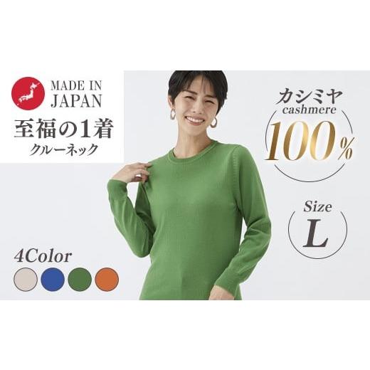 ふるさと納税 服 女 大阪府 泉大津市 グリーン 日本製 カシミヤ100% レディース クルーネック Lサイズ グリーン