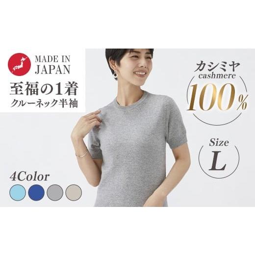 ふるさと納税 服 女 大阪府 泉大津市 ライトベージュ 日本製 カシミヤ100% レディース クルーネック半袖 Lサイズ ライトベージュ