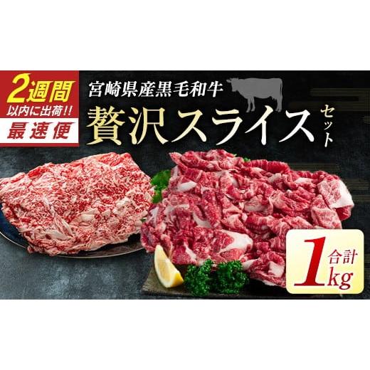 ふるさと納税 牛肉 ロース 宮崎県 新富町 2週間以内発送 宮崎県産黒毛和牛 新富育ちGyuGyu・贅沢スライスセット(500g×2P) 合計1kg 肉 牛肉 宮崎県産 B653-…