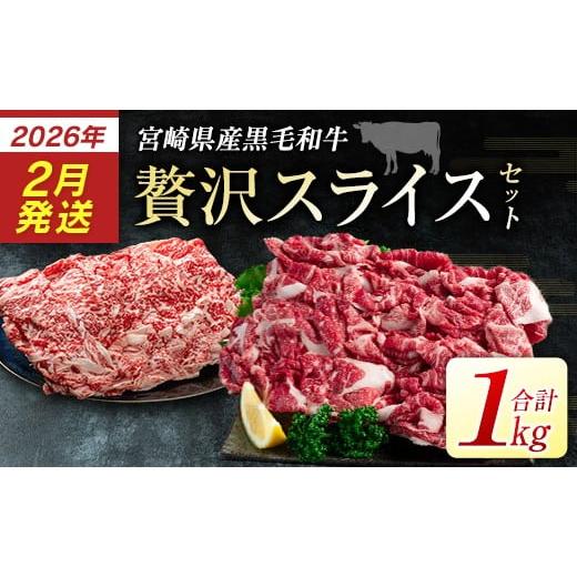 ふるさと納税 牛肉 ロース 宮崎県 新富町 2026年2月発送 宮崎県産黒毛和牛 新富育ちGyuGyu・贅沢スライスセット(500g×2P) 合計1kg 肉 牛肉 宮崎県産 B653-…