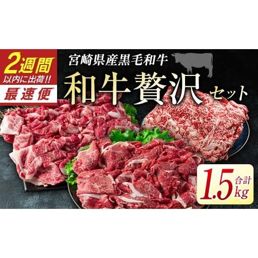 ふるさと納税 牛肉 ロース 宮崎県 新富町 2週間以内発送 宮崎県産黒毛和牛 新富育ちGyuGyu・切り落とし肉&ローススライスセット 合計1.5kg 贅沢和牛セット …