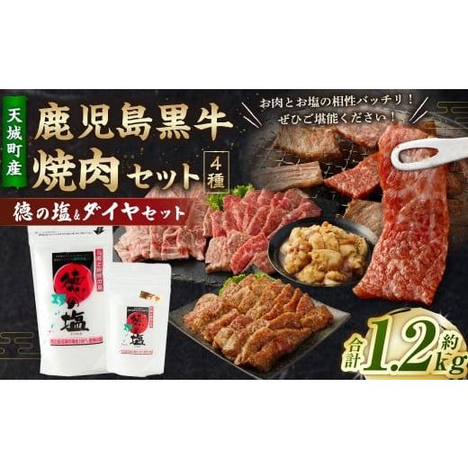 ふるさと納税 牛肉 ロース 鹿児島県 天城町 鹿児島 黒牛 焼肉 セット( 4種 盛り ) 計約1.2kg 徳の塩 ・ ダイヤ セット 計約230g 総計約1.43kg セット 天城町…