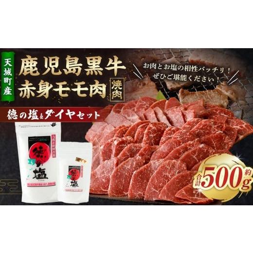 ふるさと納税 牛肉 モモ 鹿児島県 天城町 鹿児島 黒牛 赤身 モモ肉 焼肉用 500g 徳の塩・ダイヤ セット 計約230g 総計約730g セット 天城町産 鹿児島育ち 黒毛…