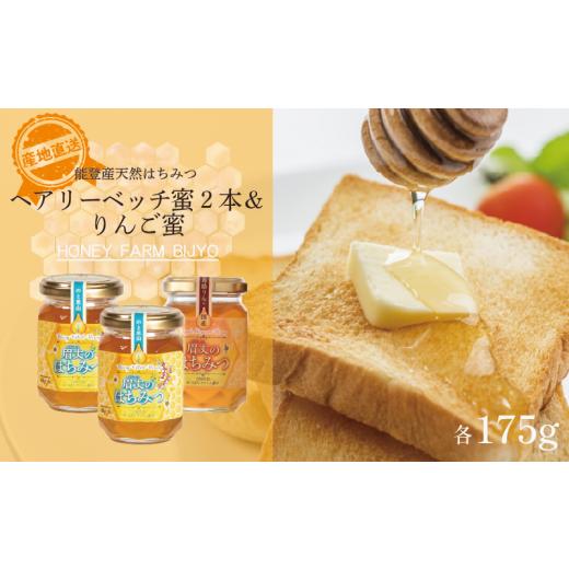 ふるさと納税 加工品等 はちみつ 石川県 羽咋市 蜂蜜 ヘアリーベッチ蜜 りんご蜜 3本セット 2種 各 175g 天然 爽やか フローラル あっさり 甘い 国産 純粋 非…の画像