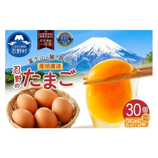 ふるさと納税 卵(鶏、烏骨鶏等) 山梨県 忍野村 4月配送分 富士山の麓で育った産地直送 "忍野の卵" 卵25個+割れ保証5個 計30個 4月配送分