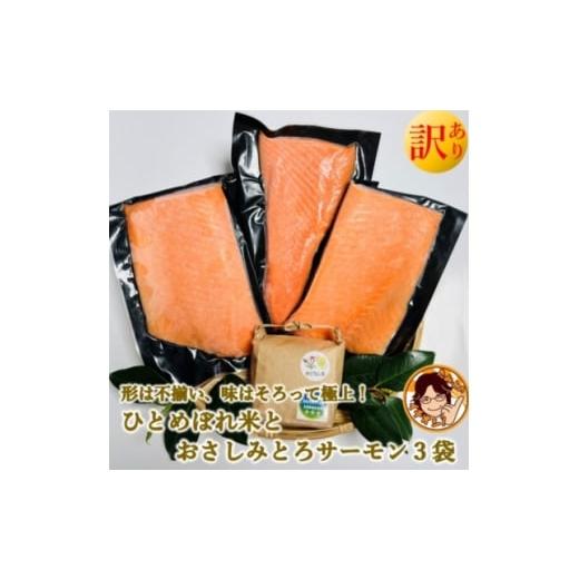 ふるさと納税 魚貝類 鮭 宮城県 - 訳ありお刺身とろサーモン約200g×3袋&amp;ひとめぼれ米2合のセット 1632970